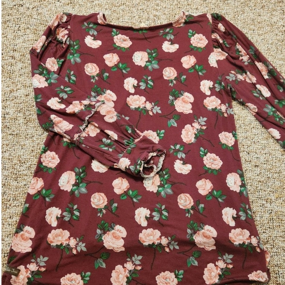 Matilda Jane Burgundy Floral Lace Yoke Long Sleeve Tunic Top XS - Picture 8 of 9